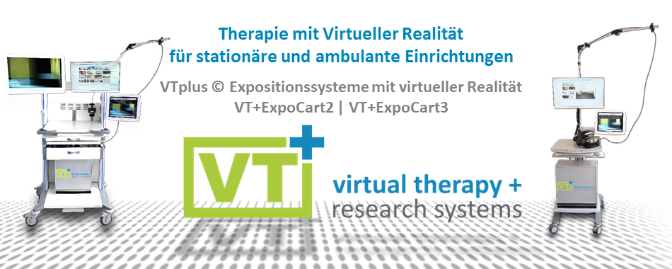 Therapie mit Virtueller Realität für stationäre und ambulante Einrichtungen | VTplus(C) VR-Therapie Expositionssysteme VT+ExpoCart2 und VT+ExpoCart3