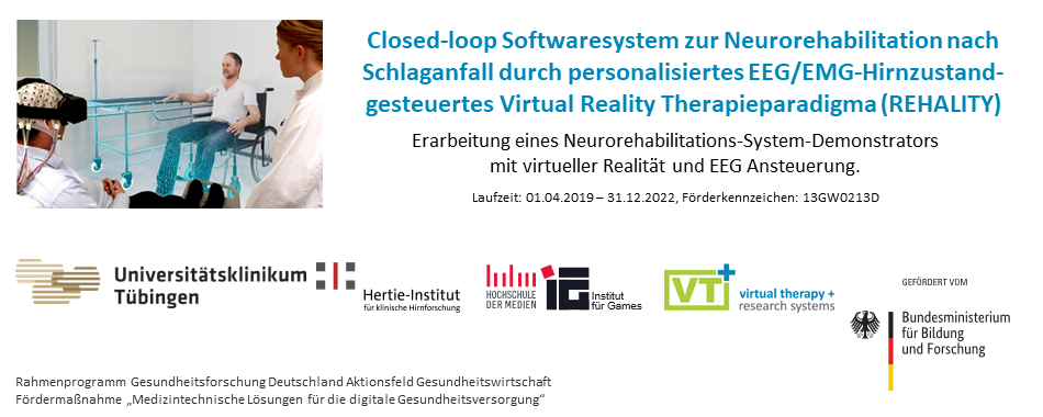 Schlanganfall Rehabilitation mit VR und EEG - VTplus GmbH Verbundforschung Rehality - gefördert vom BMBF